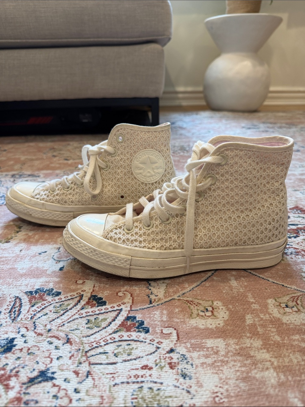 Converse Women's High-Top Crochet Sneakers in Cream
